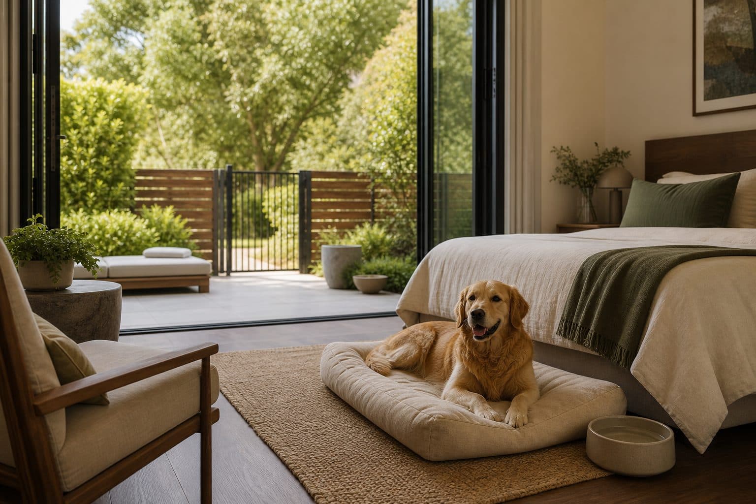 Pet-friendly home with dog and garden